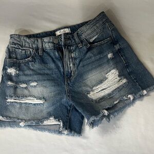 KanCan Blue Distressed High Rise Jean Shorts